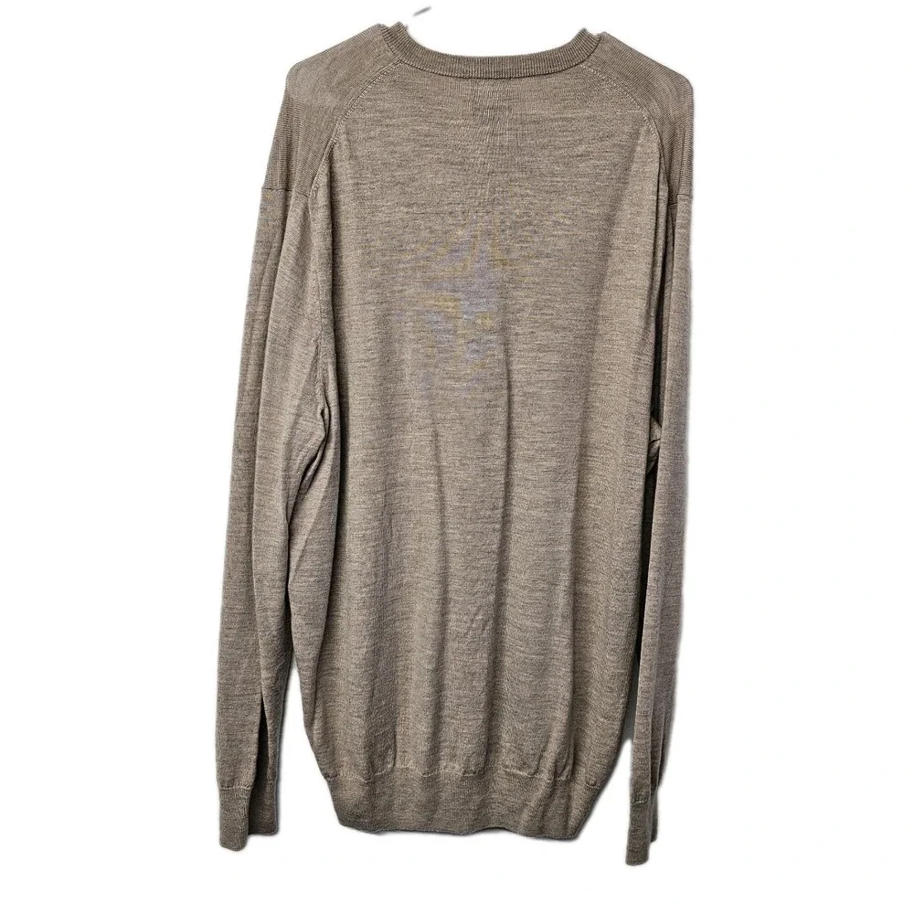 Jos A Bank Sweater Mens 2XLT Traveler Beige Merino Wool V Neck‎ Ribbed Cuffs